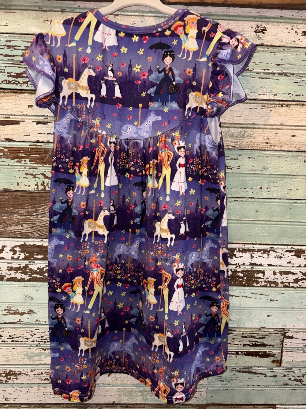 Disney Mary Poppins Girls' Purple Fairy Tale Print Casual Dress - Picture 2 of 4
